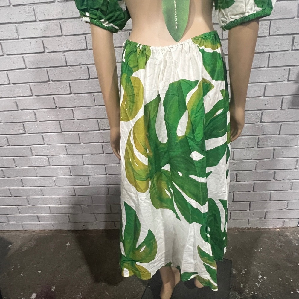 Farm Rio Linen Blend Monstera Midi Dress Tropical Resort Vacation | Size M - Picture 6 of 12